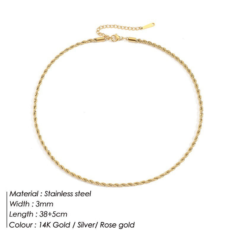 Wholesale Titanium Steel Gold Plated Twist Chain Stainless Steel Clavicle Necklaces